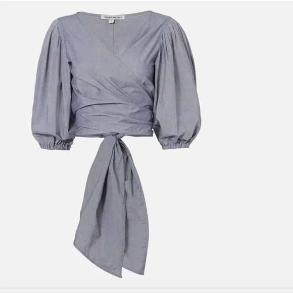 Elizabeth And James Farrah Wrap Top Blouse Long Sleeve Tie Bow Chambray S Small - Picture 11 of 12